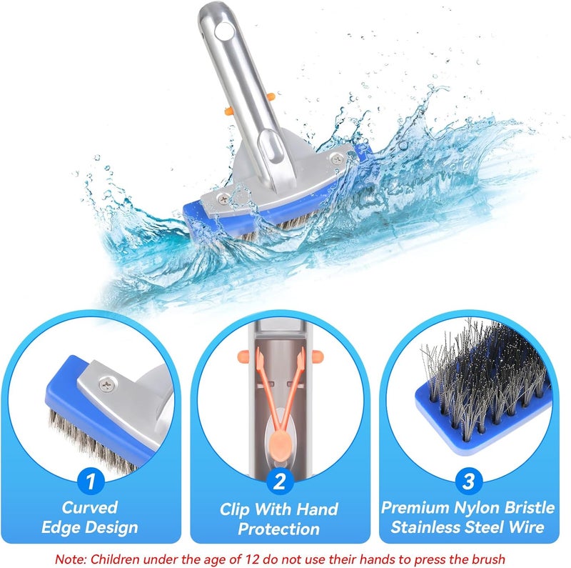 AQUAFLY 5-Inch Stainless Steel Pool Brush - Heavy Duty Pool Cleaning Brush for Concrete & Gunite Pools, Deep Cleaning Tool for Walls & Floors - Durable Wire Bristle Brush Head - Image 3
